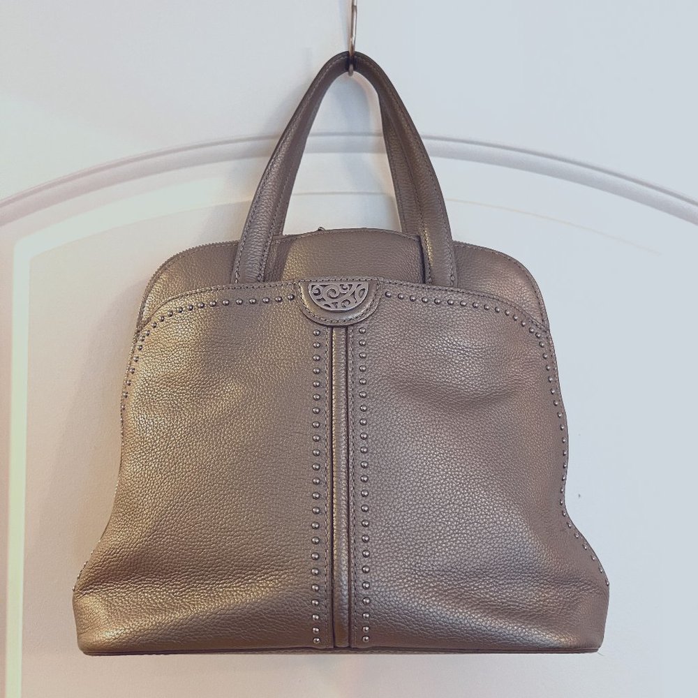 Brighton leather studded hand bag purse. Pewter, grey. Also a backpack